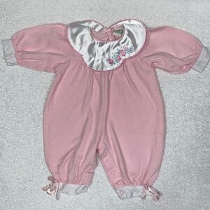 Vintage vitamins bubble romper satin rose collar 6/9m